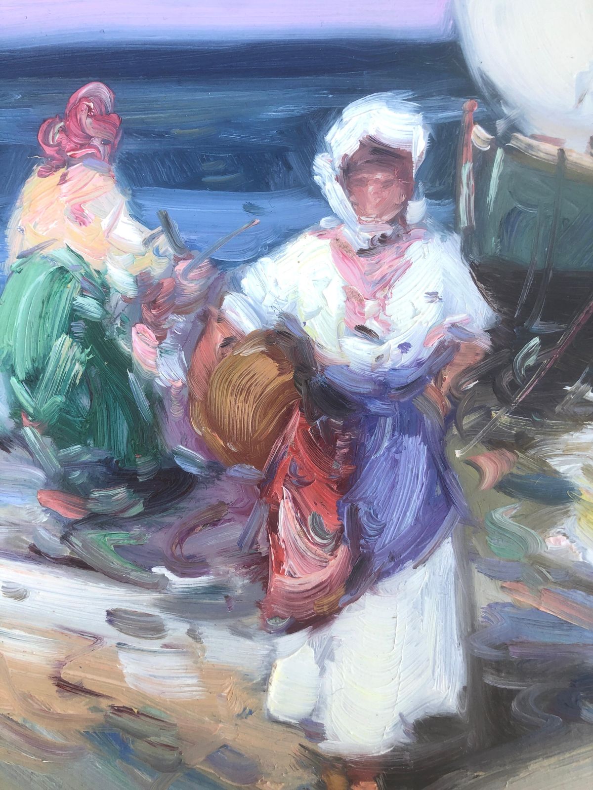 Gabriel Casarrubios – Spaanse vissersvrouwen op Mediterraan strand – post-impressionistisch kustlandschap, ca. 2000 photo for sale