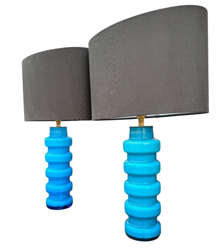 A Pair Of 1960s Danish Glass Lamps By Holmegaard With Brass Fittings photo vinterior