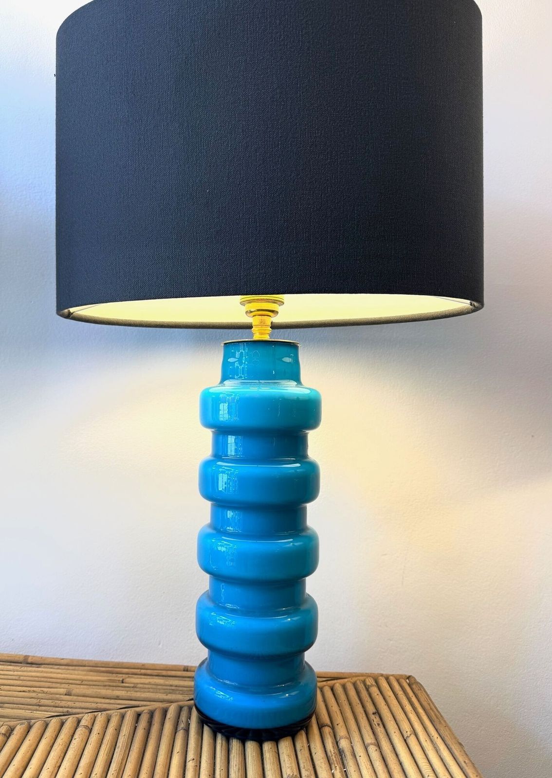 A Pair Of 1960s Danish Glass Lamps By Holmegaard With Brass Fittings photo vintage