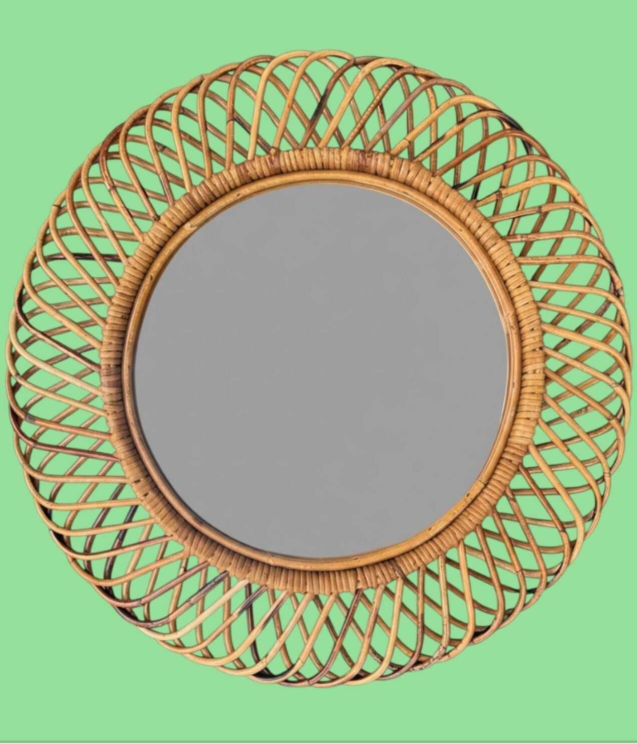 An Italian 1970s Circular Woven Bamboo Mirror By Franco Albini For Bonacina photo furniture