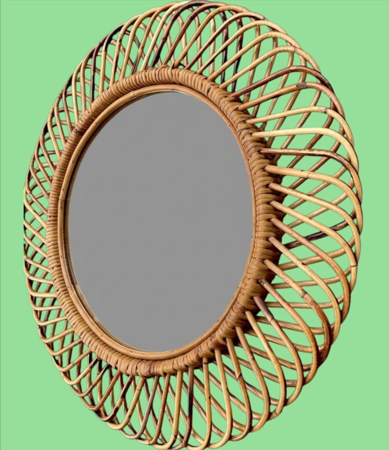 An Italian 1970s Circular Woven Bamboo Mirror By Franco Albini For Bonacina photo 775.0