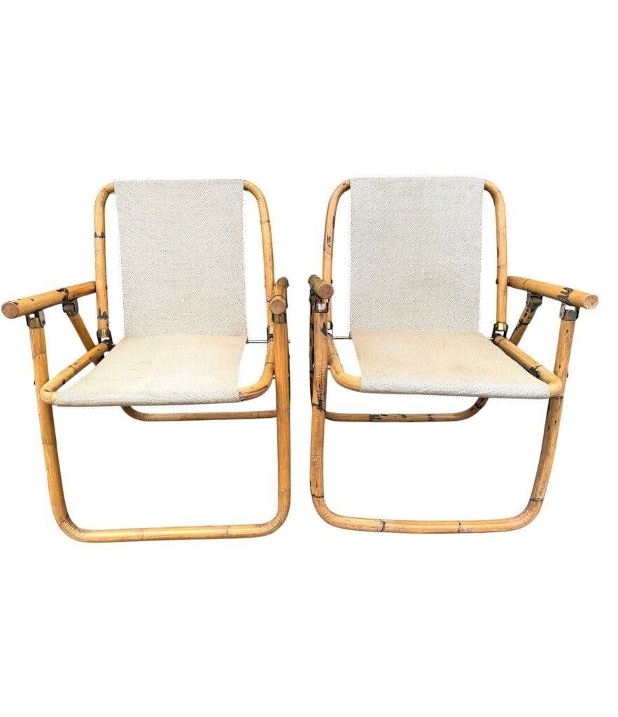 A Pair Of 1970s Italian Folding Bamboo Chairs By Dal Vera photo for sale