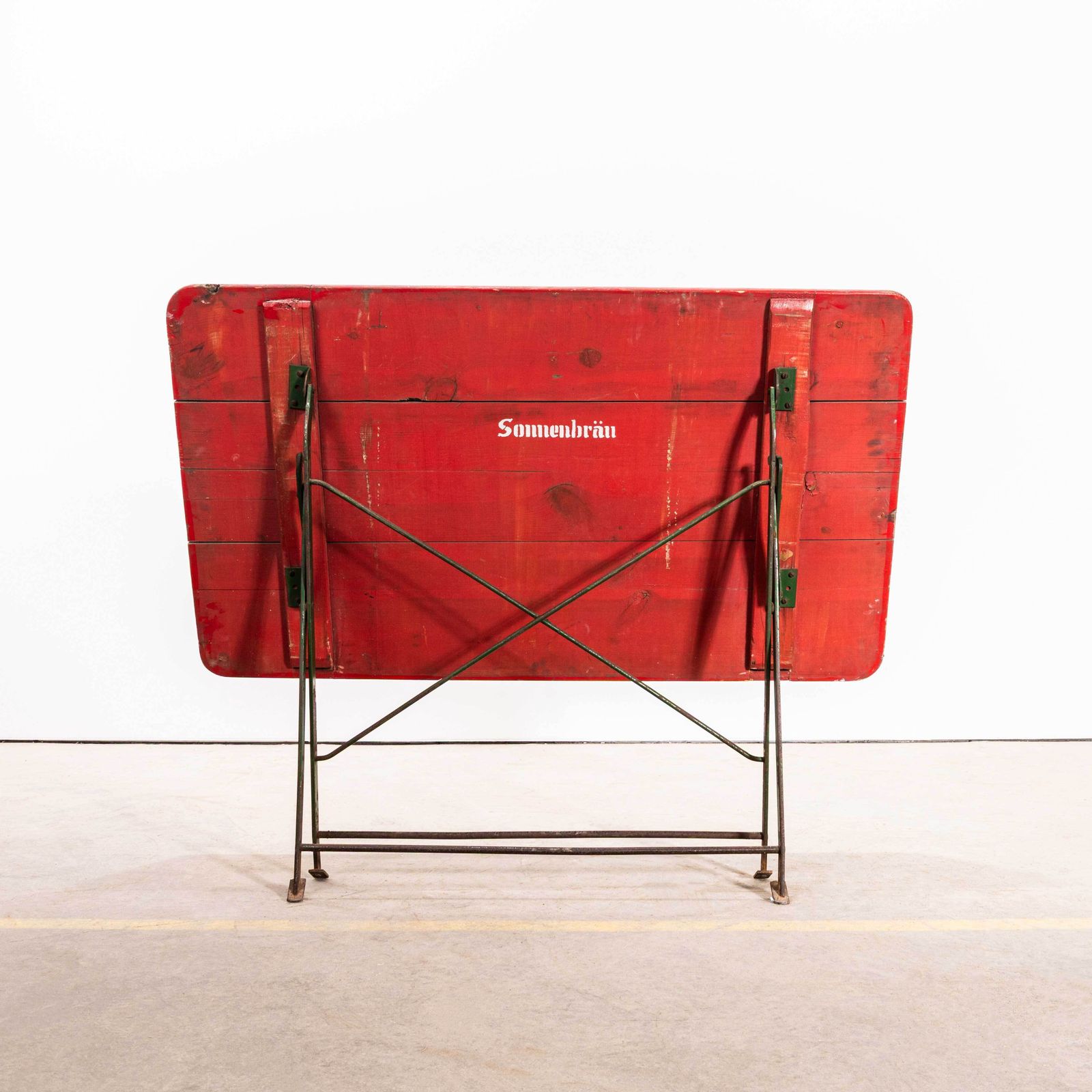 photo furniture 1950's French Folding Wood And Forged Metal Base Table