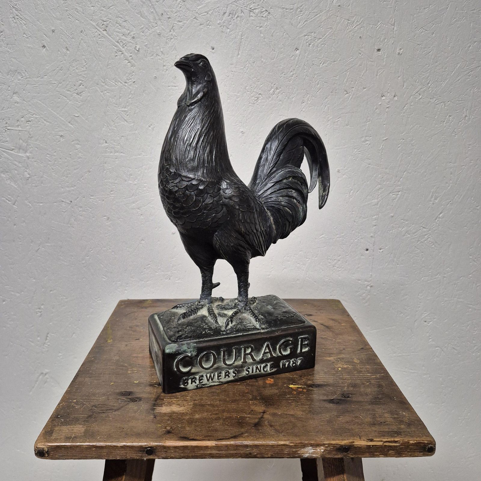 Advertising Courage Ales Brewery Cast Bronze Metal Cockerel Figure