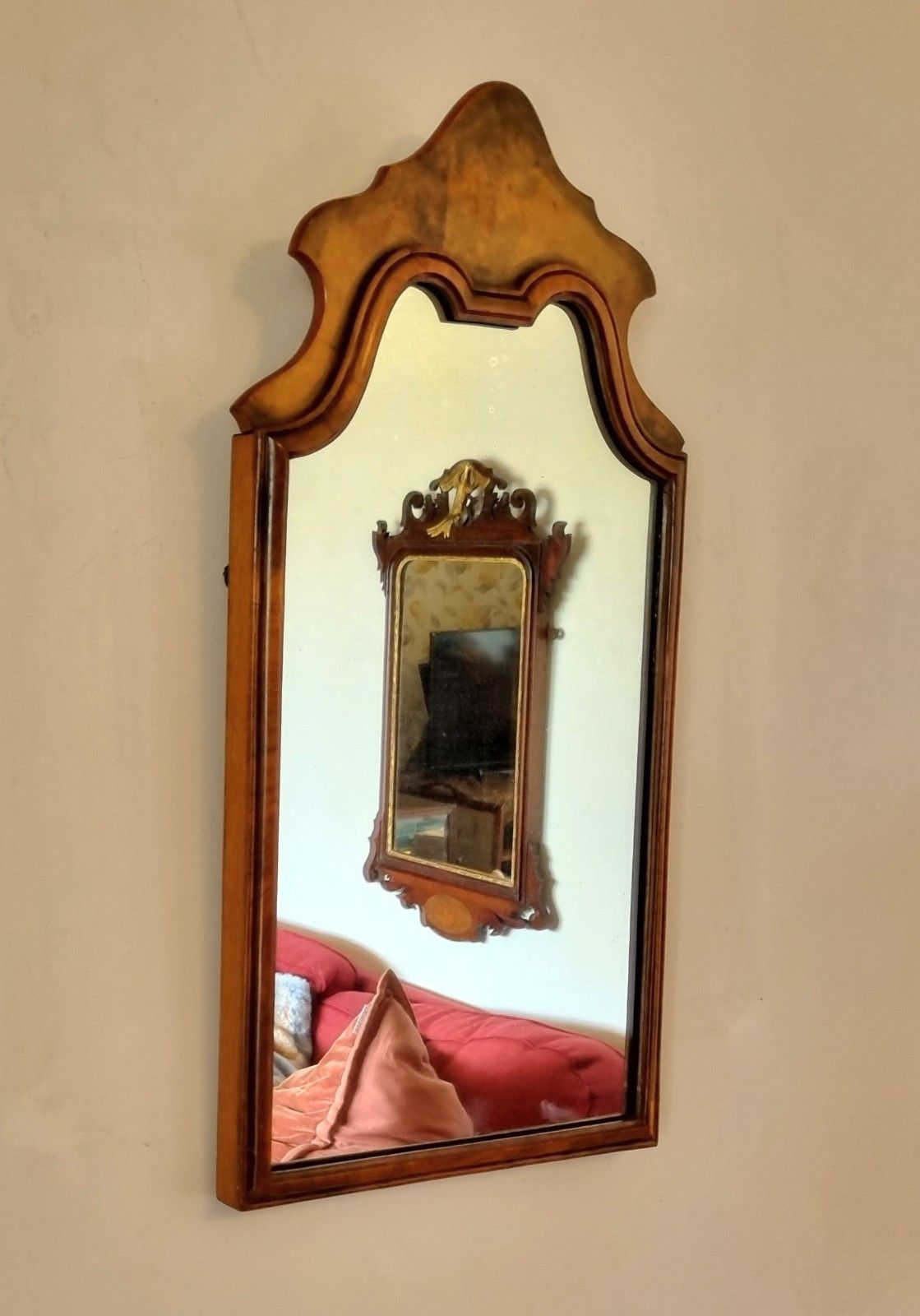 Antique Walnut Pier Mirror Queen Anne Style Arched 59cm X 30cm photo 265.0