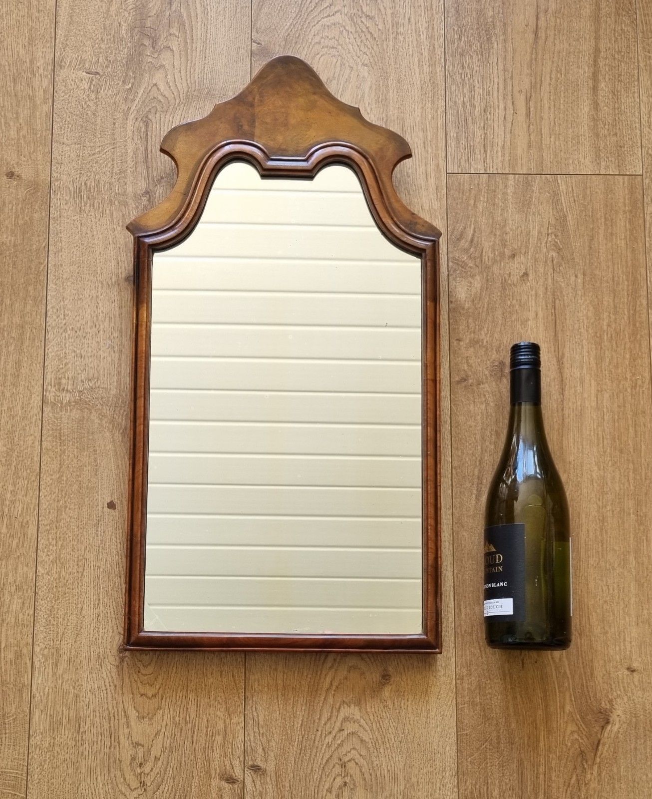 Antique Walnut Pier Mirror Queen Anne Style Arched 59cm X 30cm photo vinterior