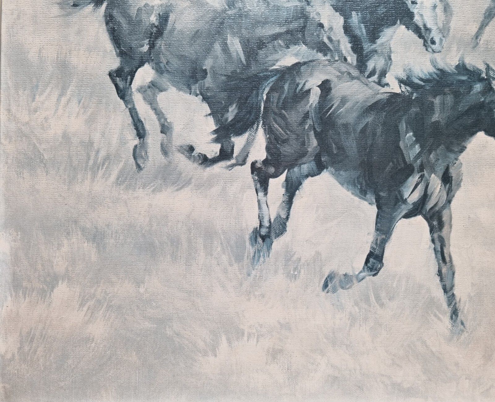 photo for sale Large Mid Century Print On Board Wild & Free Horses Harland Young Framed 1960's