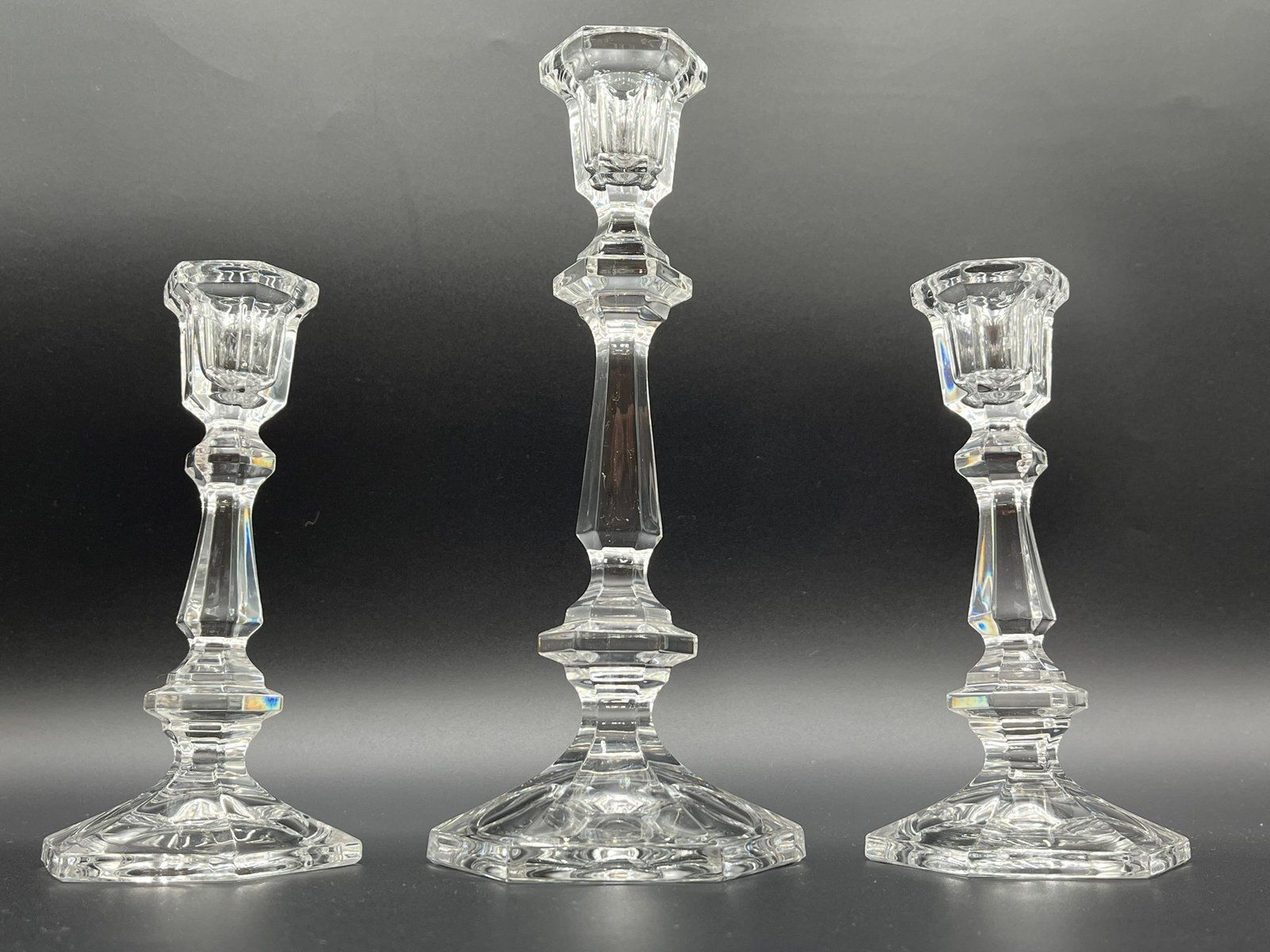 Classic Vintage Cut Glass Candle Holders By Baccarat, 1950s, Set Of 3 photo for sale
