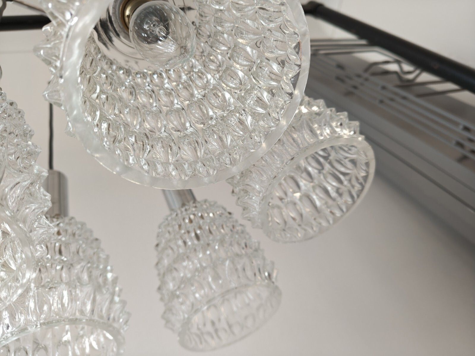 photo buy Vintage Mcm 5 Arm Chrome Chandelier Pineapple Glass Lamp Shades 1960s Space Age.