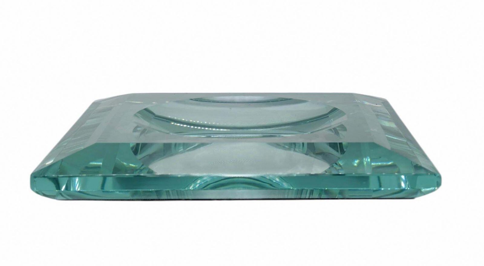 Fontana Arte Style Square Glass Bowl Emptier In Solid Green Ground Glass, 1970s photo vinterior