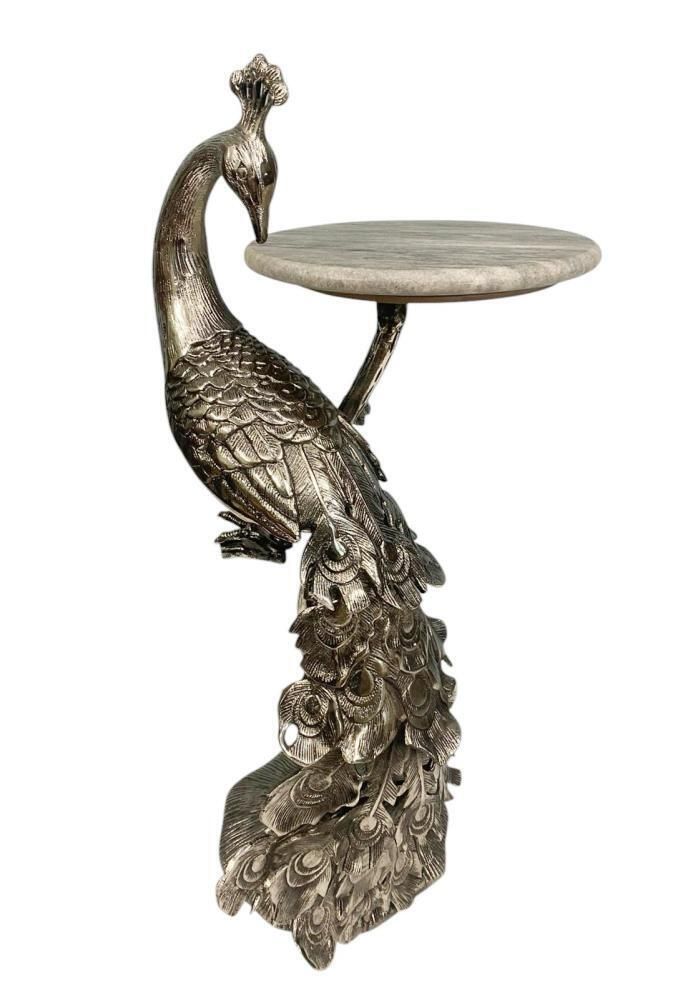 Hollywood Regency Wine Table Silver Peacock Side Tables 1930 photo for sale