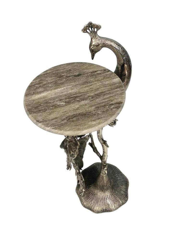 Hollywood Regency Wine Table Silver Peacock Side Tables 1930 photo vinterior