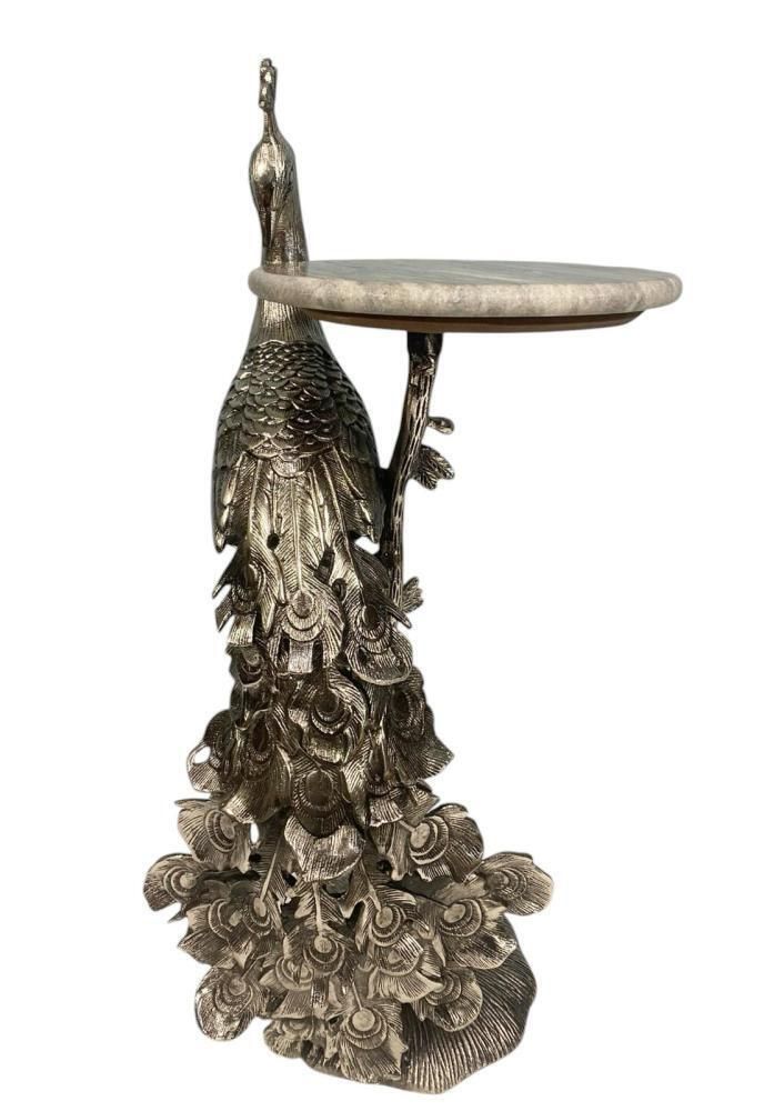 Furniture Hollywood Regency Wine Table Silver Peacock Side Tables 1930 photo