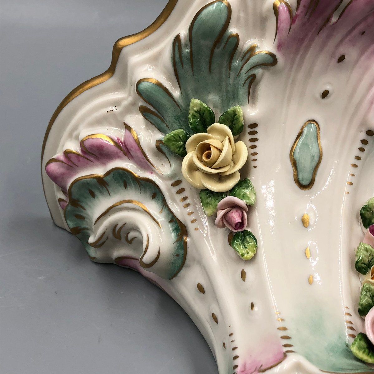 585.0 Hand Painted Porcelain Wall Brackets In Rococo Style By Kämmer, Dresden, Set Of 3 photo