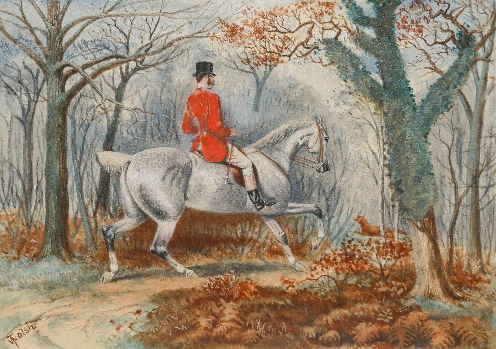 T. Walsh 19th Century Watercolour, The Hunt Enters The Wood photo furniture