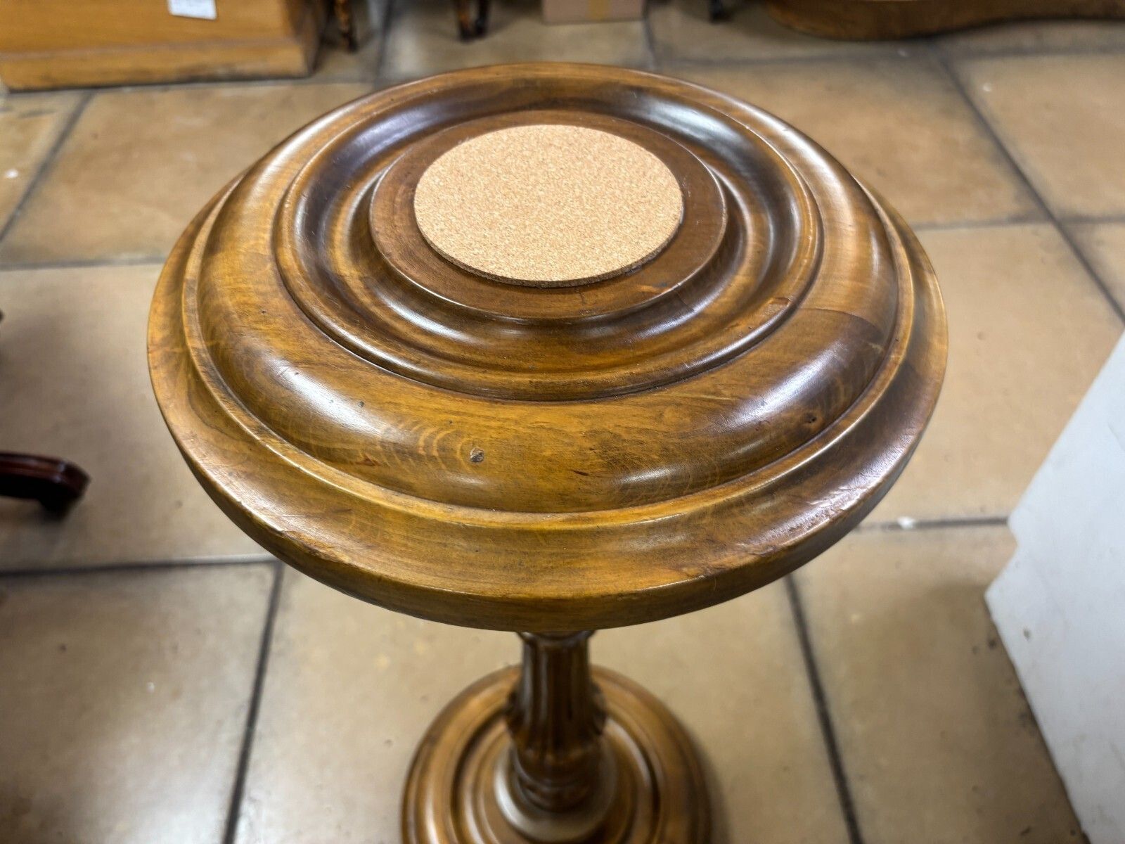 Antique Oak Carved Pedestal Torchiere/ Plant Stand With Cork Centre photo buy