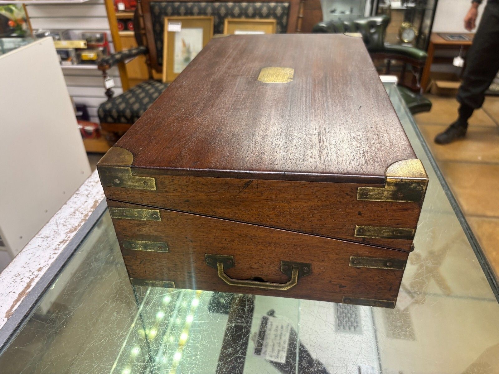 Home Decor Antique Late 19th Century Mahogany Writing Slope With Drawer & Brass Handles photo