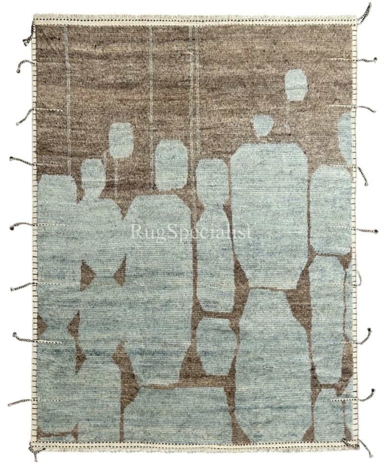 245x305 Cm Vintage Hand Knotted Moroccan Design Rug. Blue And Brown. 100% Wool. 8x10 Ft