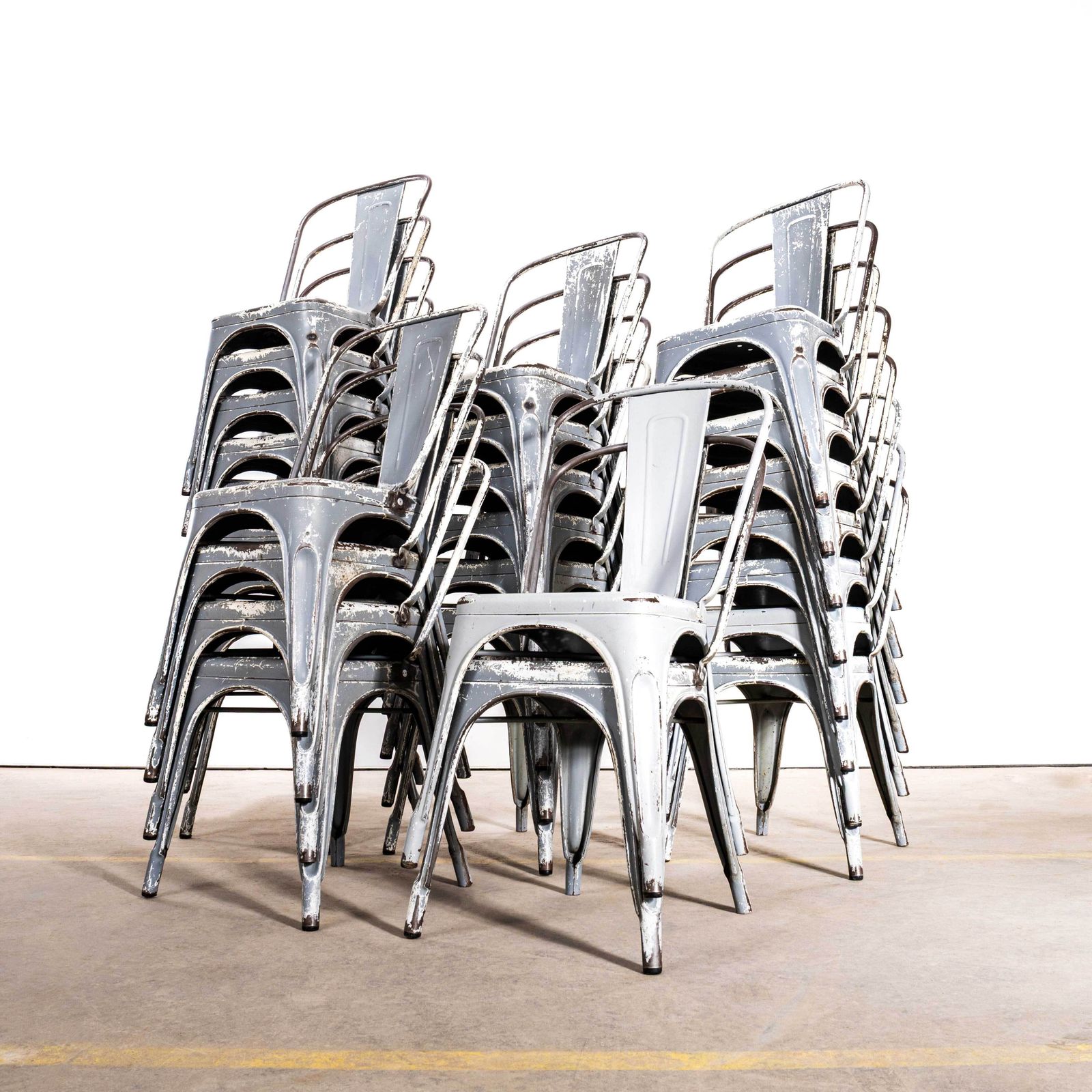 1960’s Original Tolix Model A Dining Outdoor Chairs   Grey