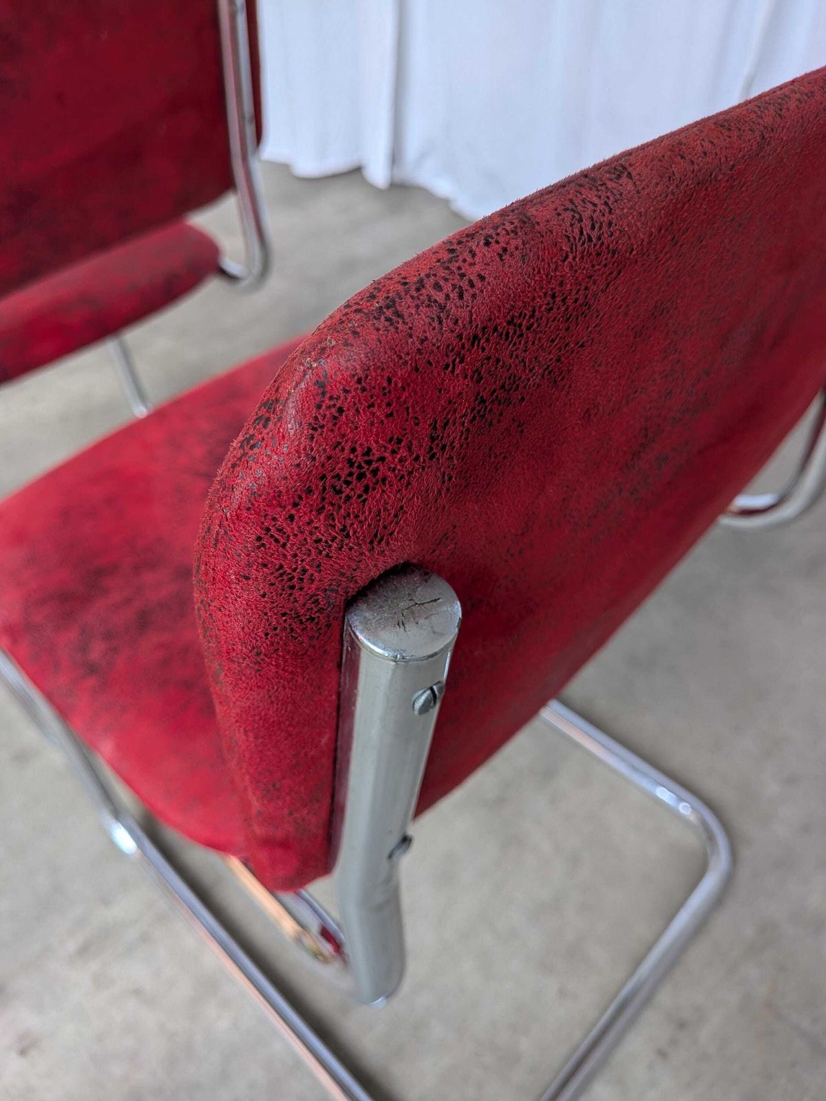 Set Of 2 Cesca Style Dining Chair: Red Fabric, Tubular Chrome Frame, 1970s photo vintage