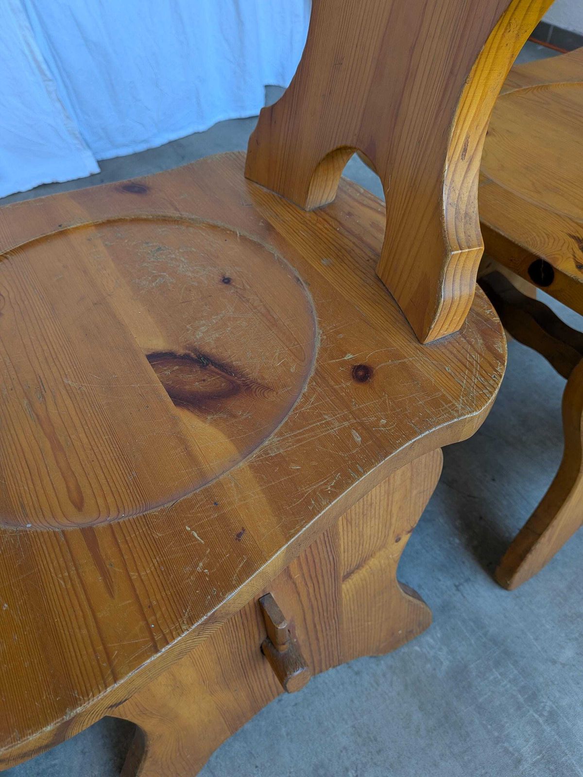photo for sale Set Of 3 Vintage Tyrolean Wooden Chairs / Heart Cut Out Backrest Farmhouse Chair