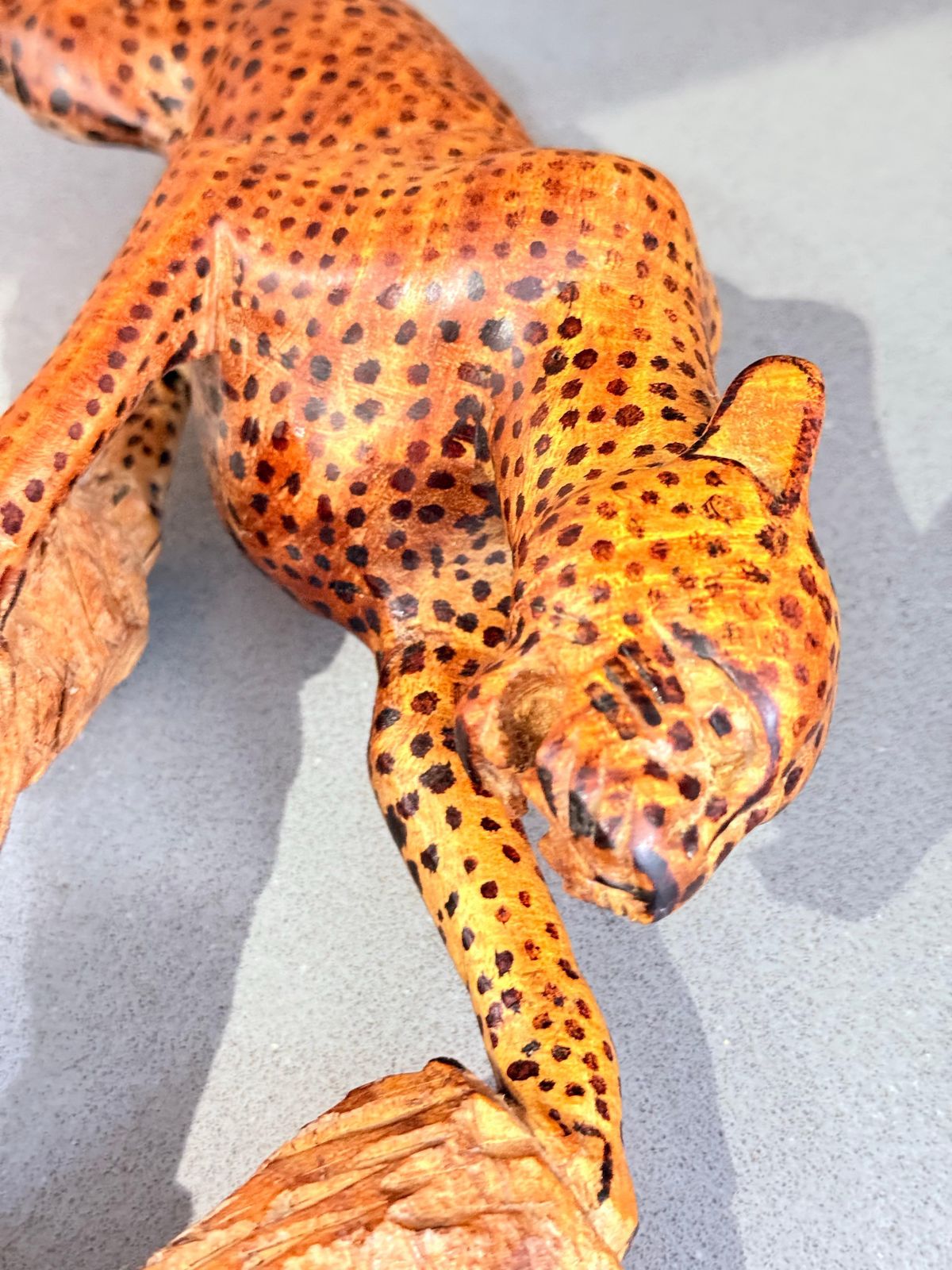 photo for sale Hand Carved African Leopard Sculpture On Tree Trunk, Tribal Folk Art Figure