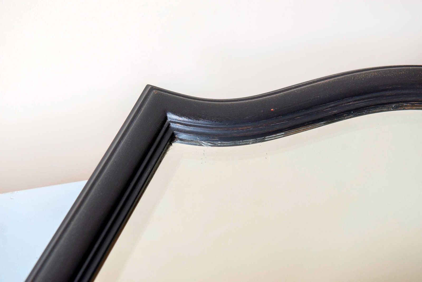 photo furniture Vintage Deknudt Mirror   Belgian Black Wooden Mirror With Beveled Glass   Large Arched Wall Mirror