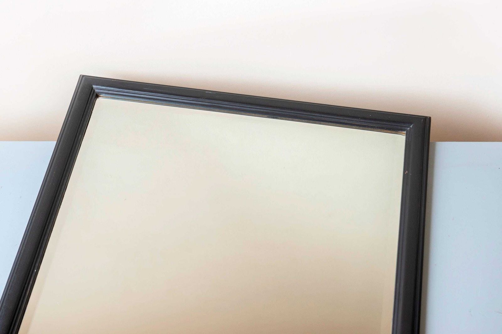 photo for sale Vintage Deknudt Mirror   Belgian Black Wooden Mirror With Beveled Glass   Large Arched Wall Mirror