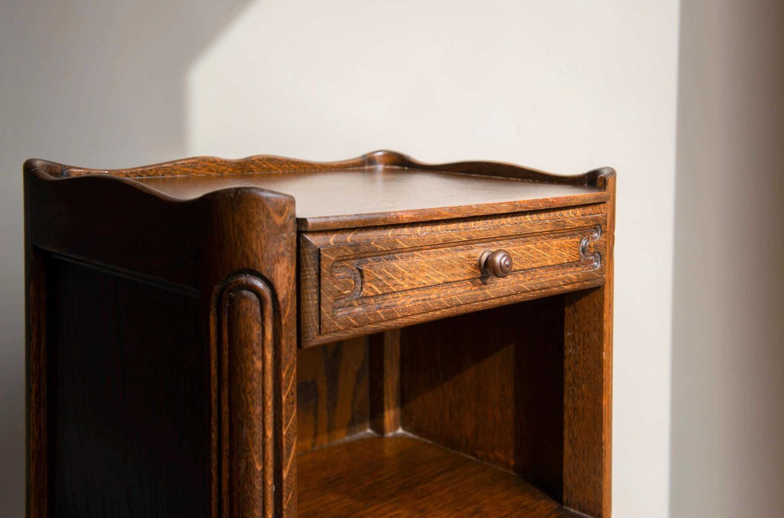 Antique Oak Bedside Table   French Louis XV Style Nightstand With Drawer   Vintage Small Side Cabinet photo for sale