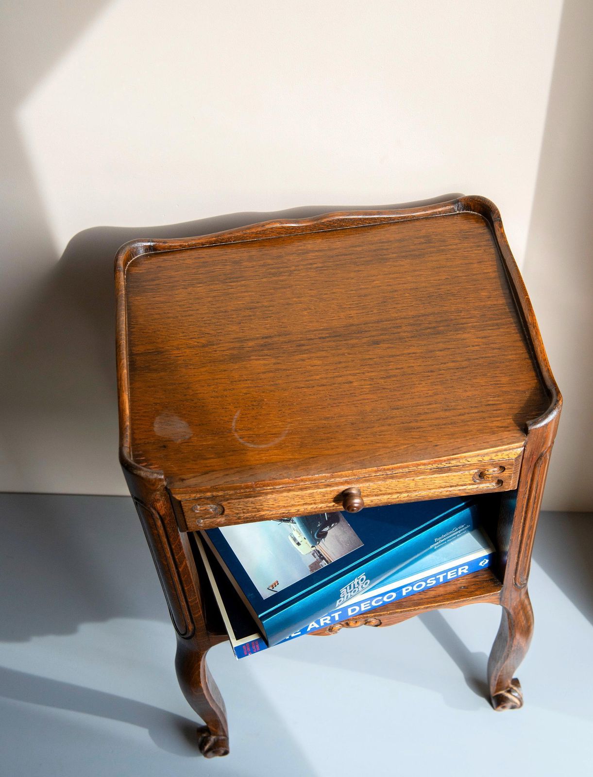 Antique Oak Bedside Table   French Louis XV Style Nightstand With Drawer   Vintage Small Side Cabinet photo 329.0