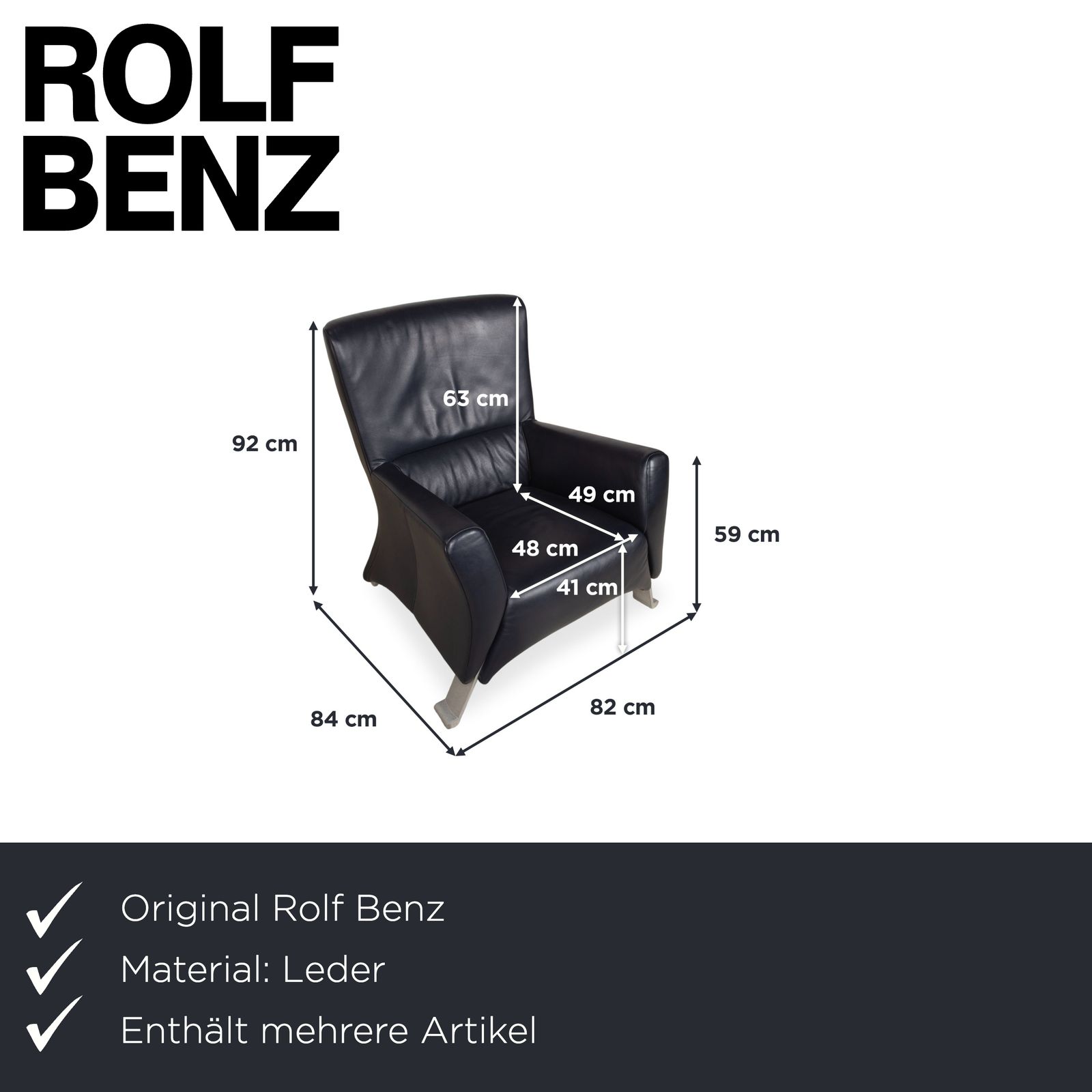Ensemble fauteuil en cuir Rolf Benz 322 bleu foncé photo furniture