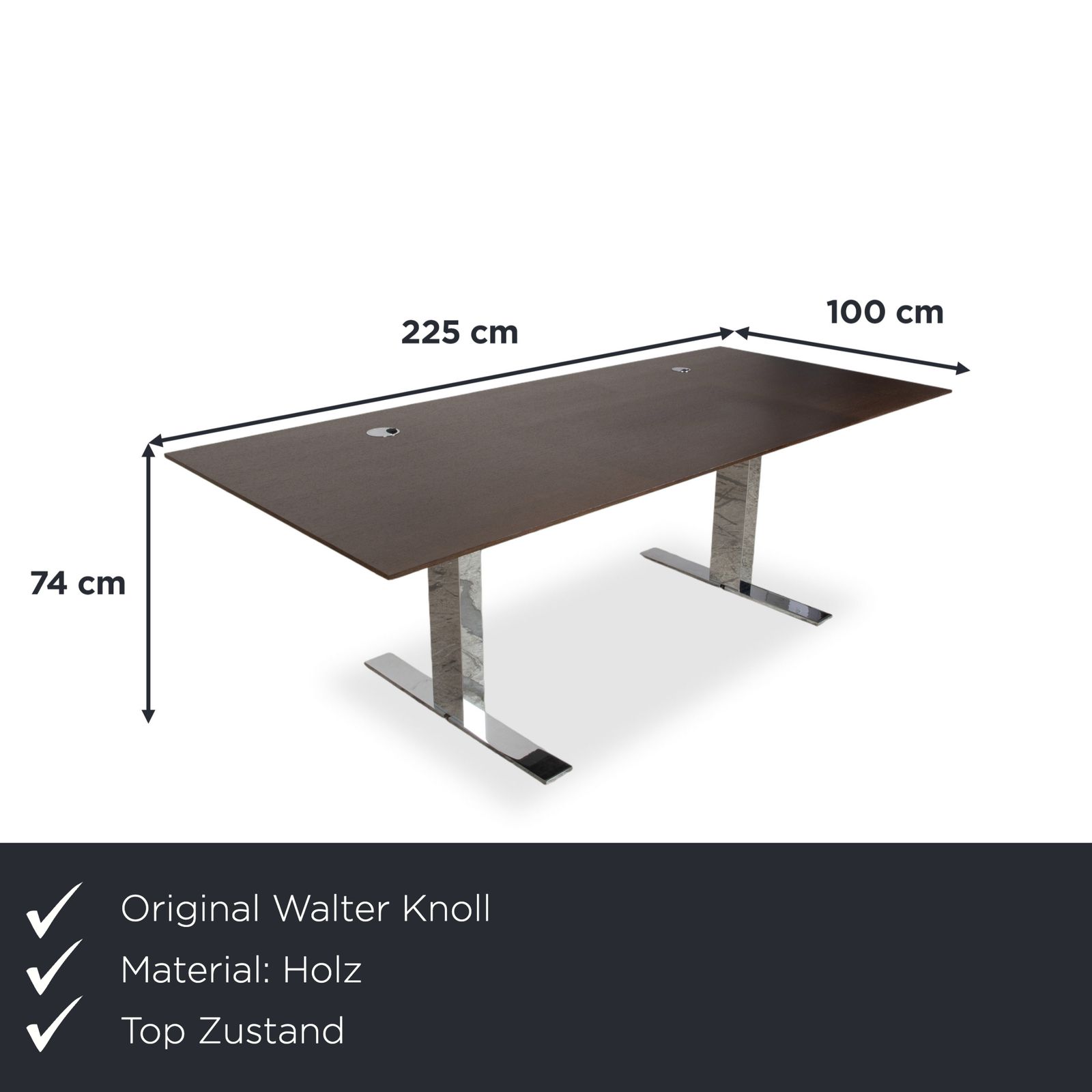 Bureau Walter Knoll en bois, brun et chromé, 225 x 100 cm photo furniture