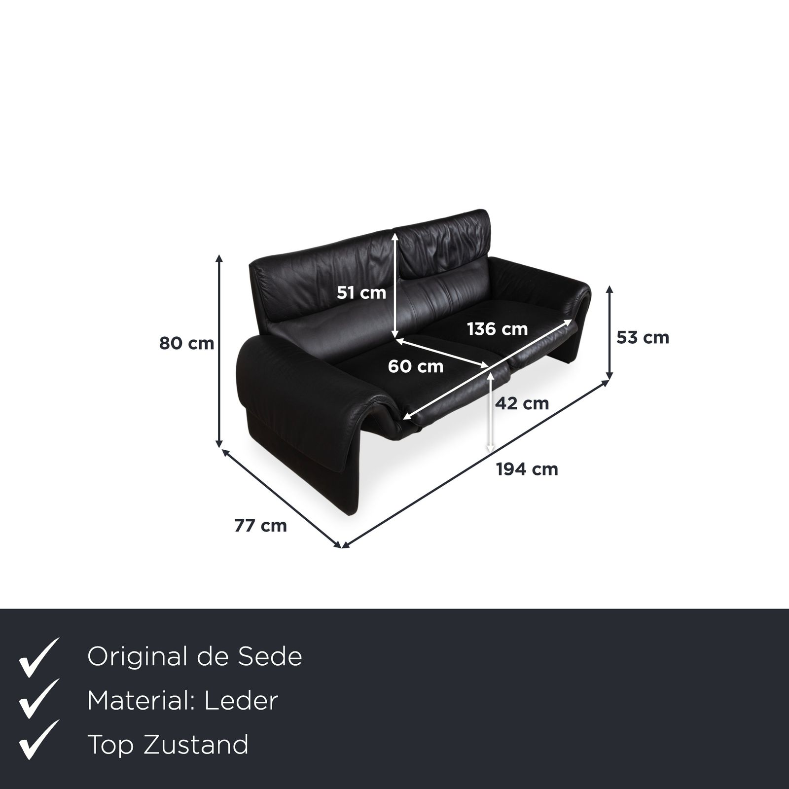 De Sede Ds 2011 Tweezitsbank Leer Zwart photo furniture