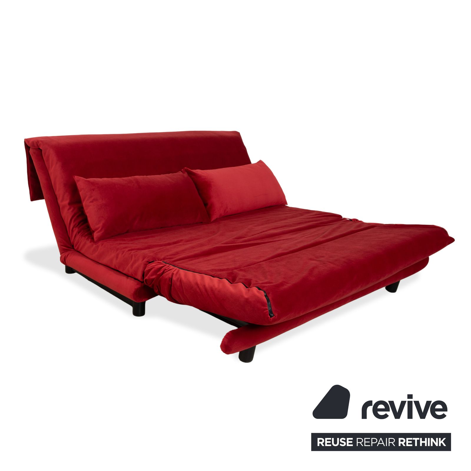 Ligne Roset Multy Driezitsbank, Rode Stof, Zwart Frame, Manuele Slaapfunctie, Opnieuw Bekleed photo 2123.0
