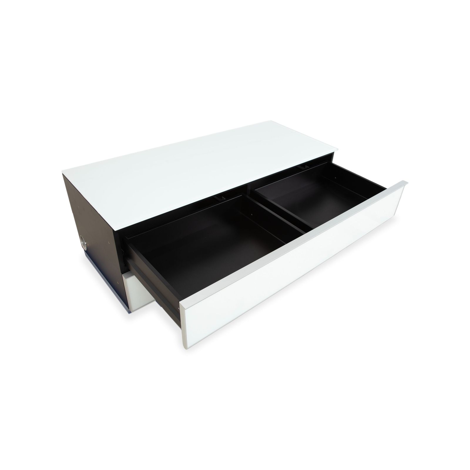 Buffet TV Spectral Catena en verre, blanc et noir photo for sale
