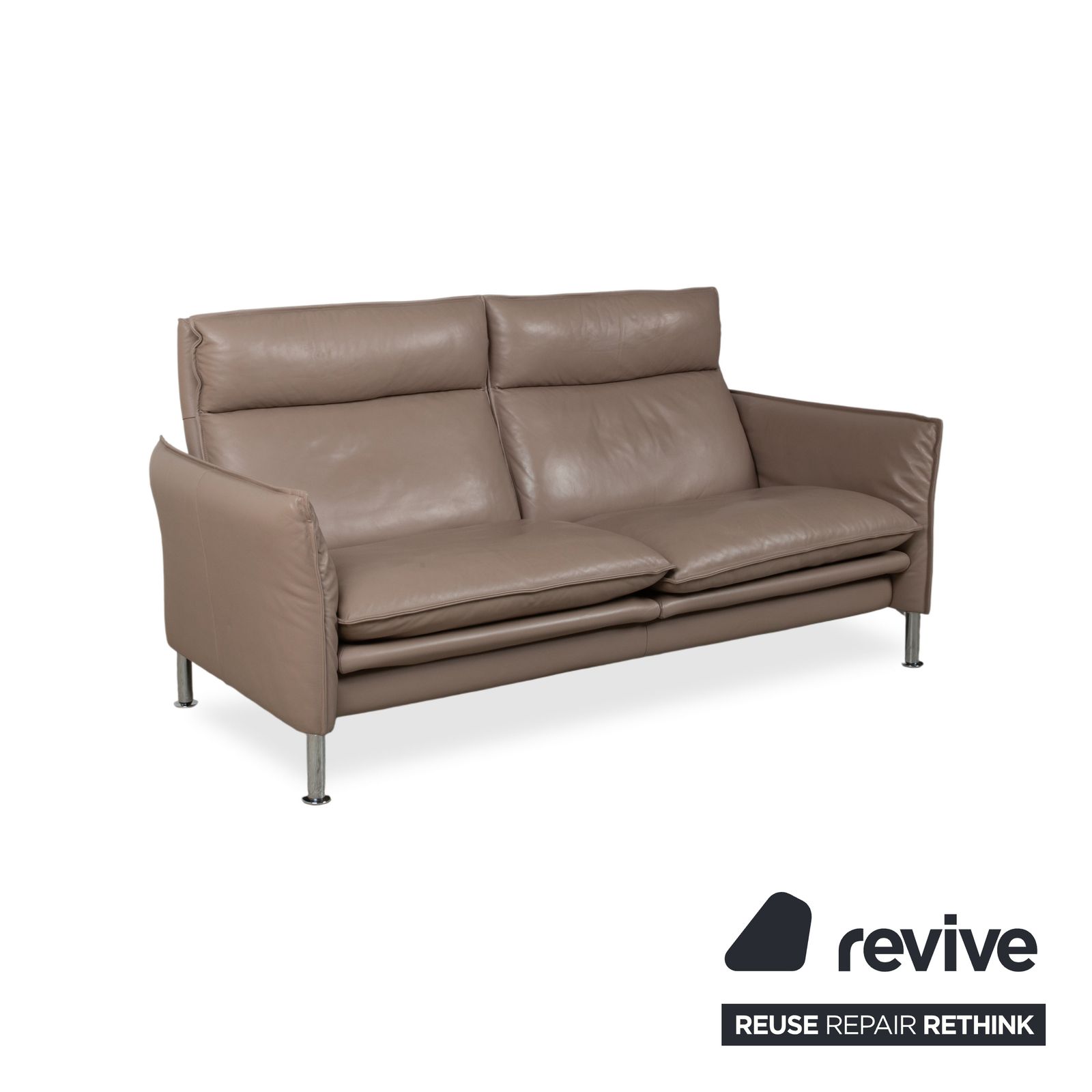 Erpo Porto Set Leather Three Seater Two Seater Brown Taupe Manual Function Sofa photo vinterior