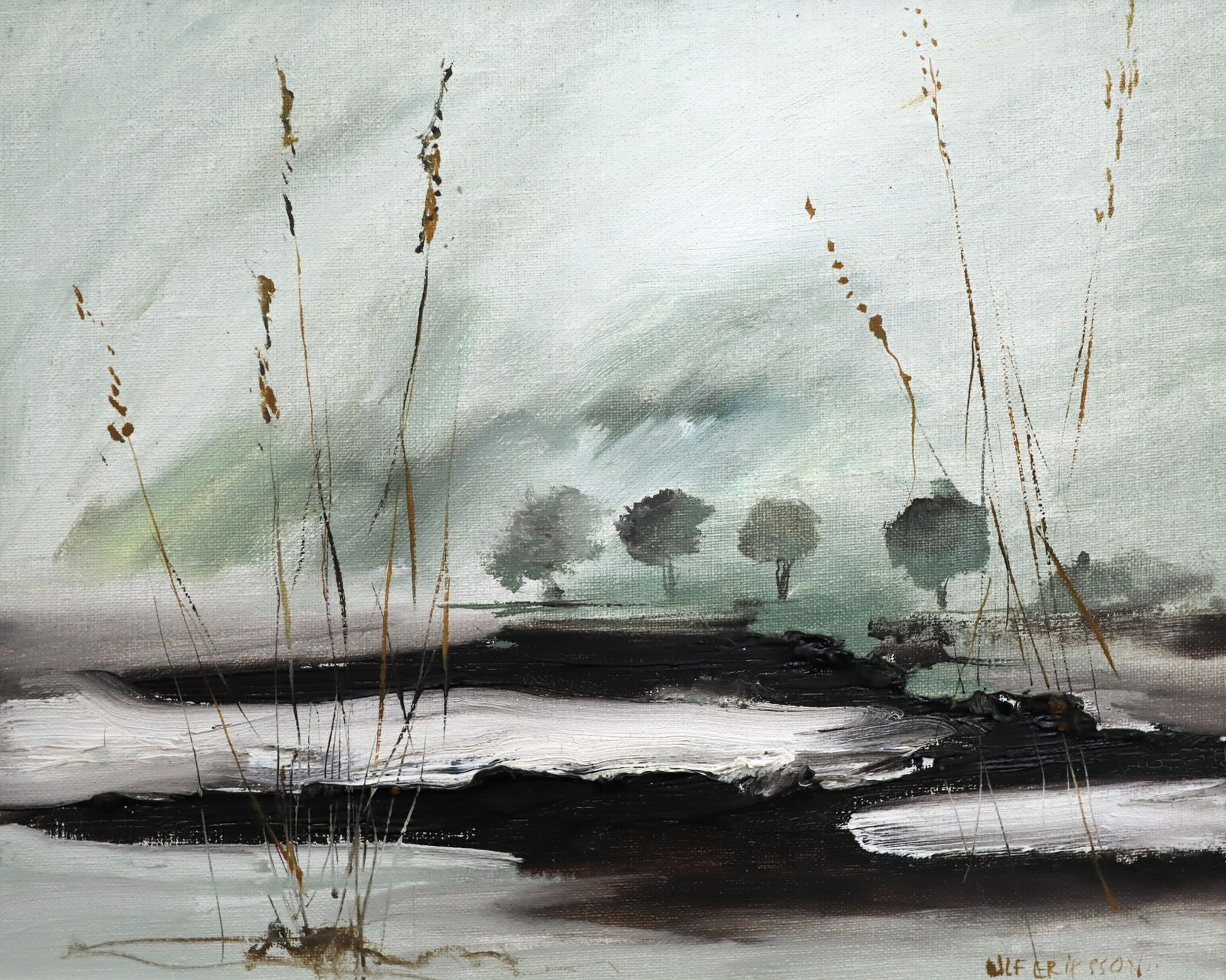 photo furniture Winter Reeds  Oil Painting, Mid 20th Century