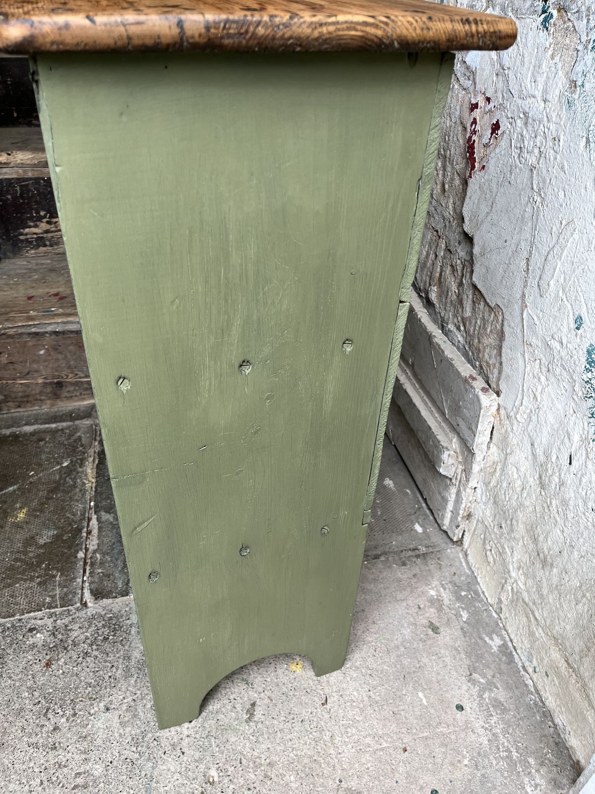 Edwardian Green Painted Pine Bedside Shelves photo vintage