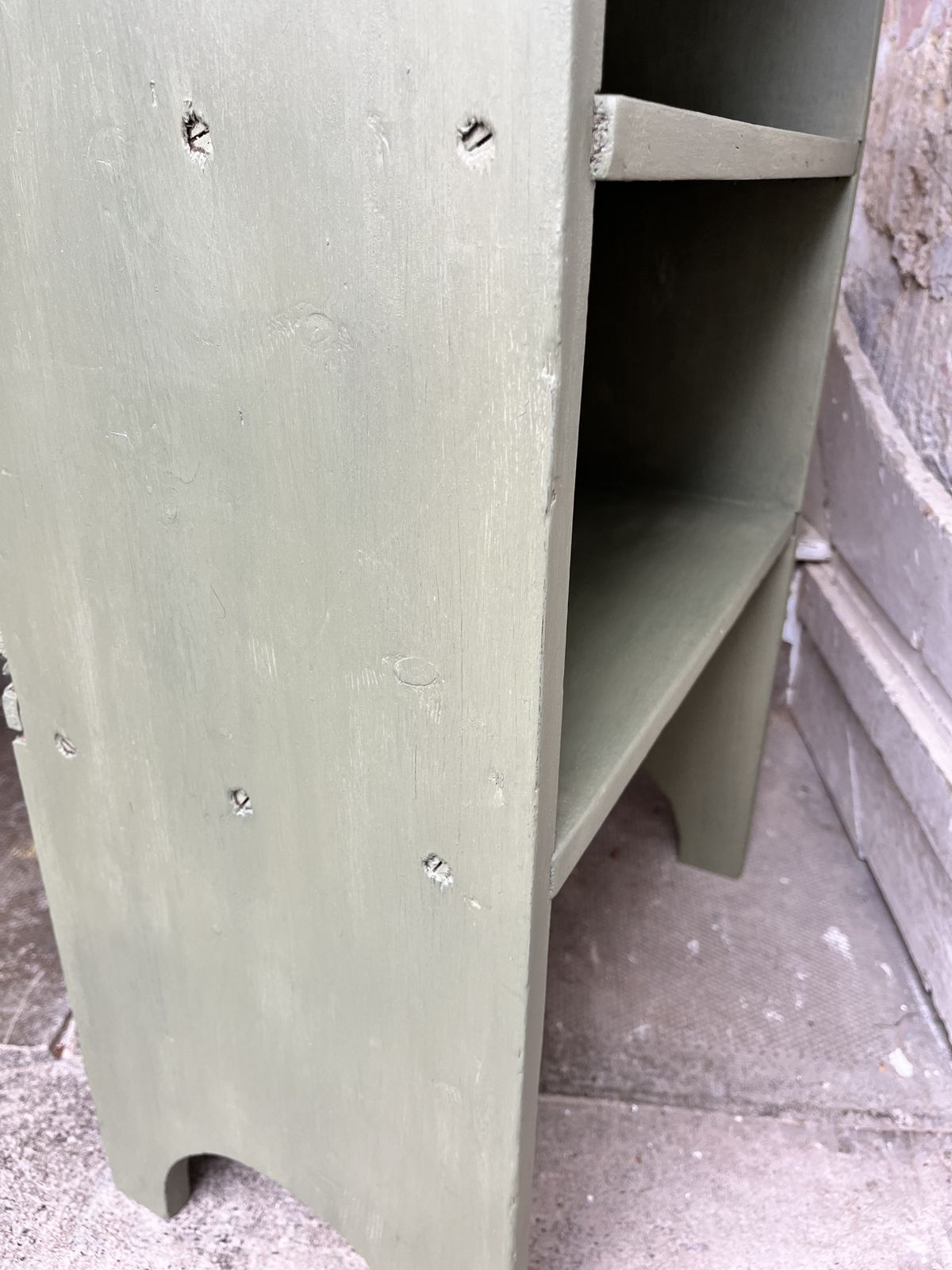 photo furniture Edwardian Green Painted Pine Bedside Shelves