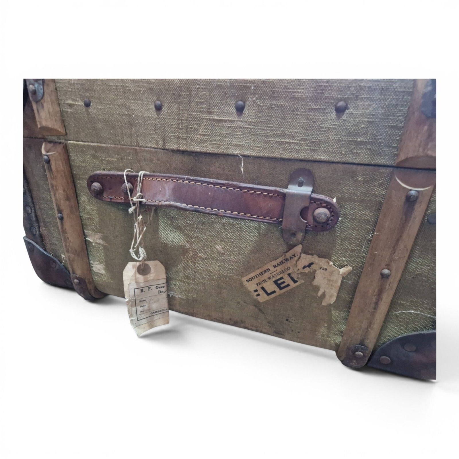 Antique Military Canvas Covered Steamer Trunk Campaign Chest Ra Rm Travel Case photo buy
