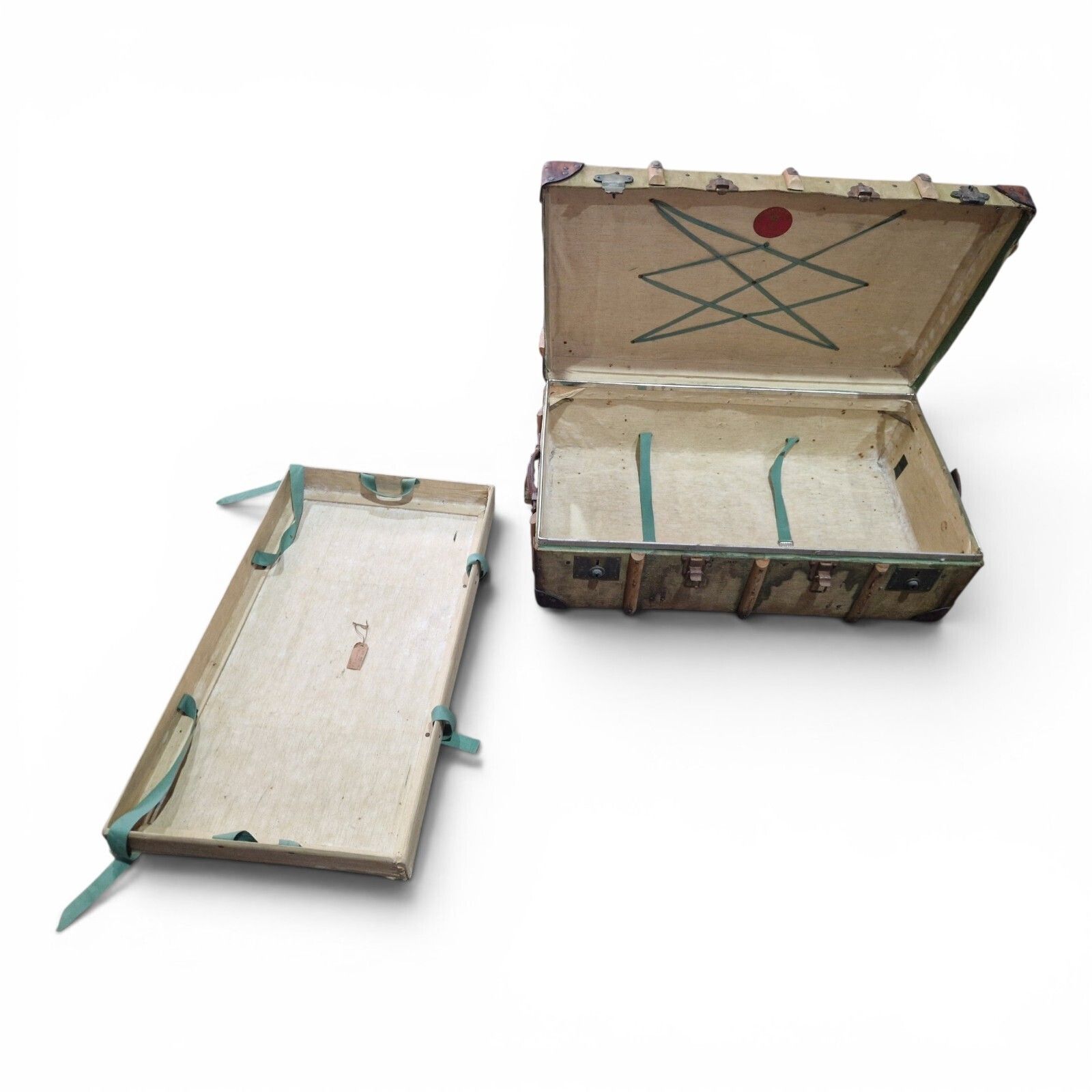 photo vintage Antique Military Canvas Covered Steamer Trunk Campaign Chest Ra Rm Travel Case