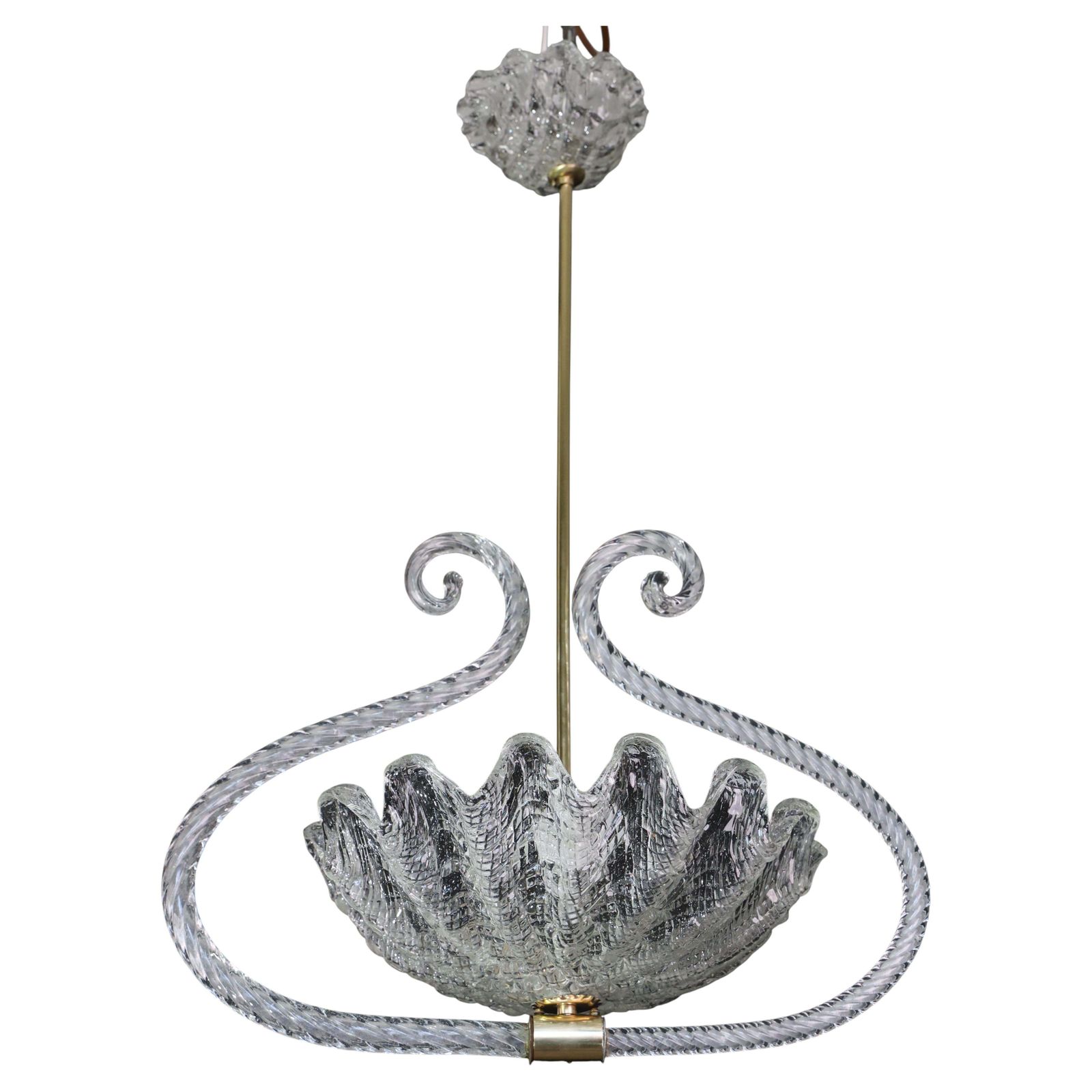 Charming Art Deco Pendant Chandelier By Ercole Barovier, 1940s
