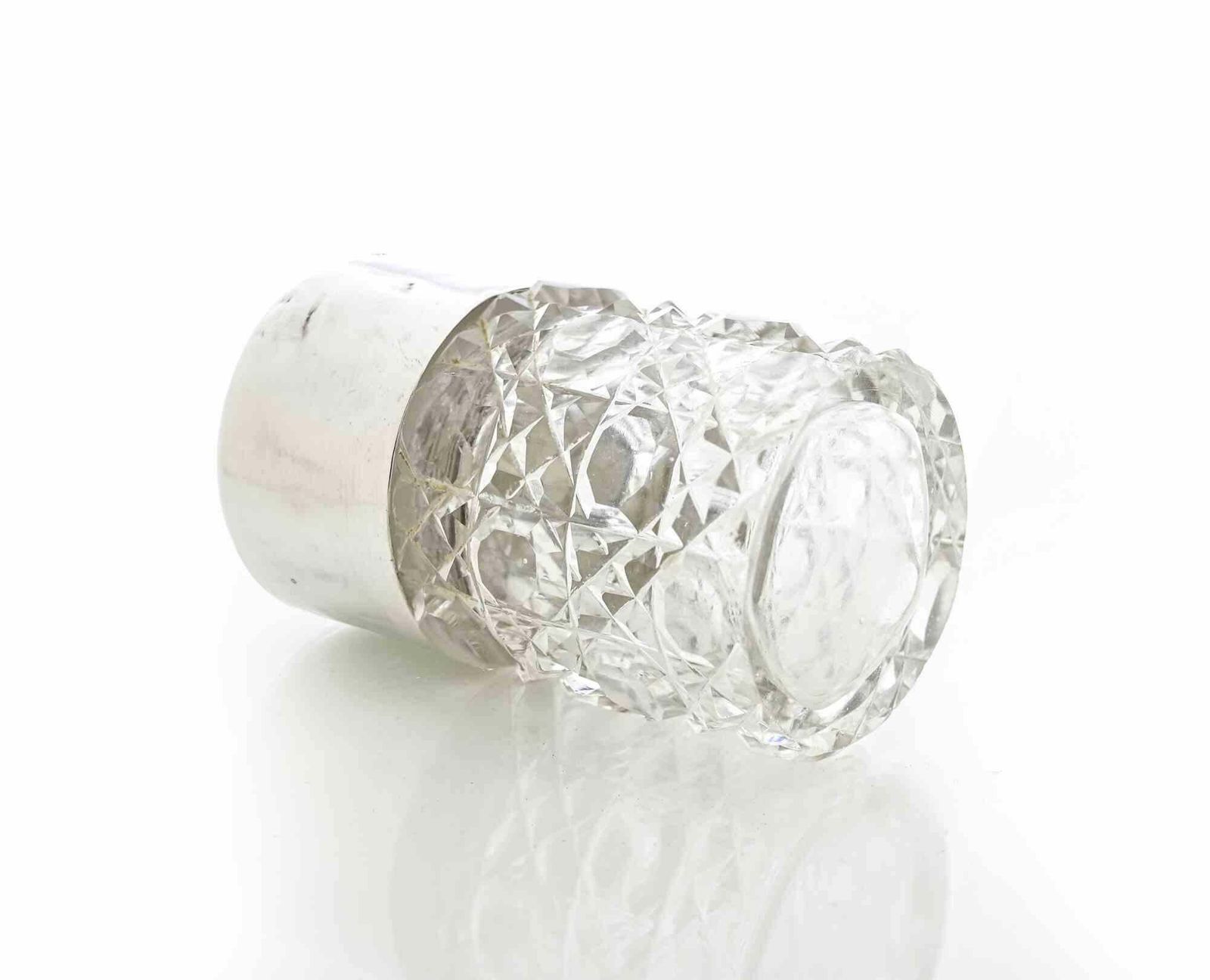Vintage Cut Glass Vanity Jar With Sterling Silver Lid–Crystal Trinket... 1960s photo for sale