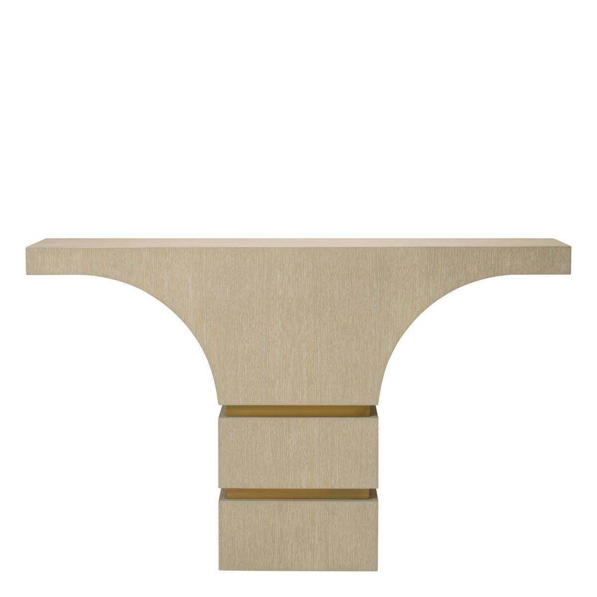 Console Table In Washed Oak Veneer And Brushed Brass photo vinterior
