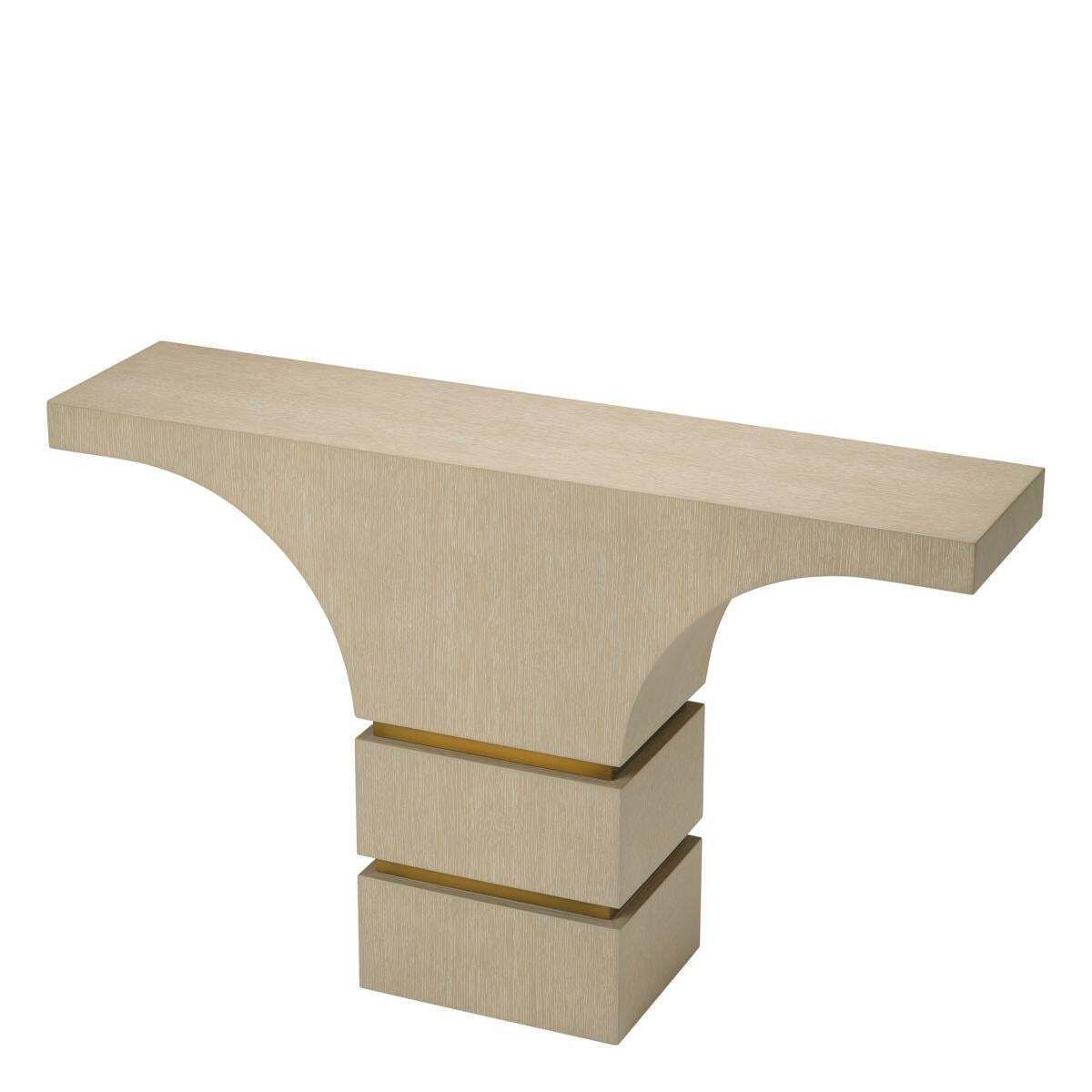 Console Table In Washed Oak Veneer And Brushed Brass photo vintage