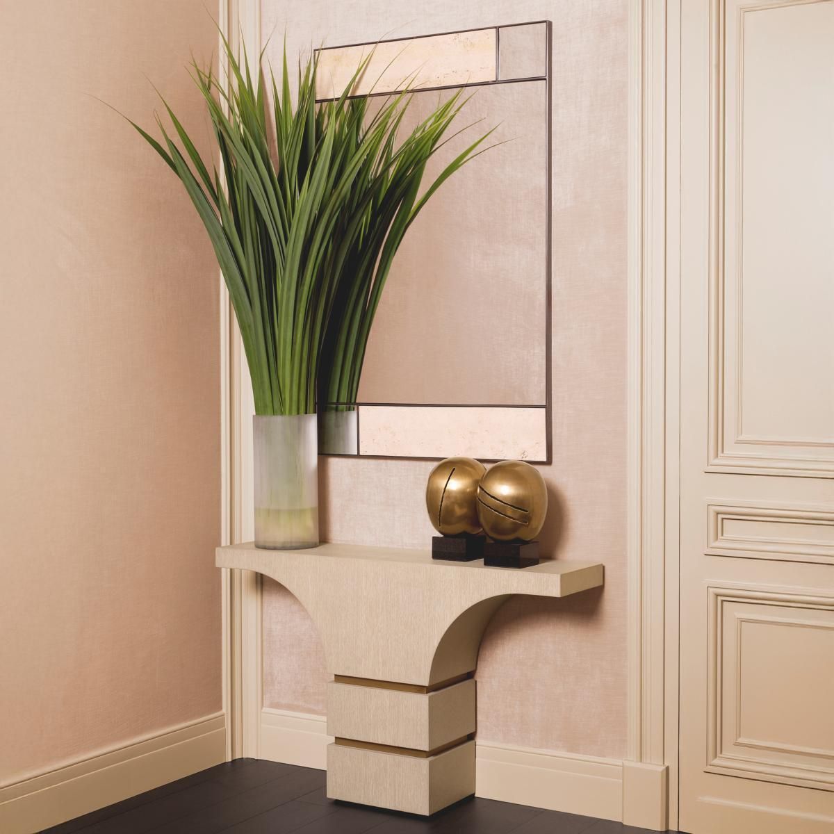 photo furniture Console Table In Washed Oak Veneer And Brushed Brass