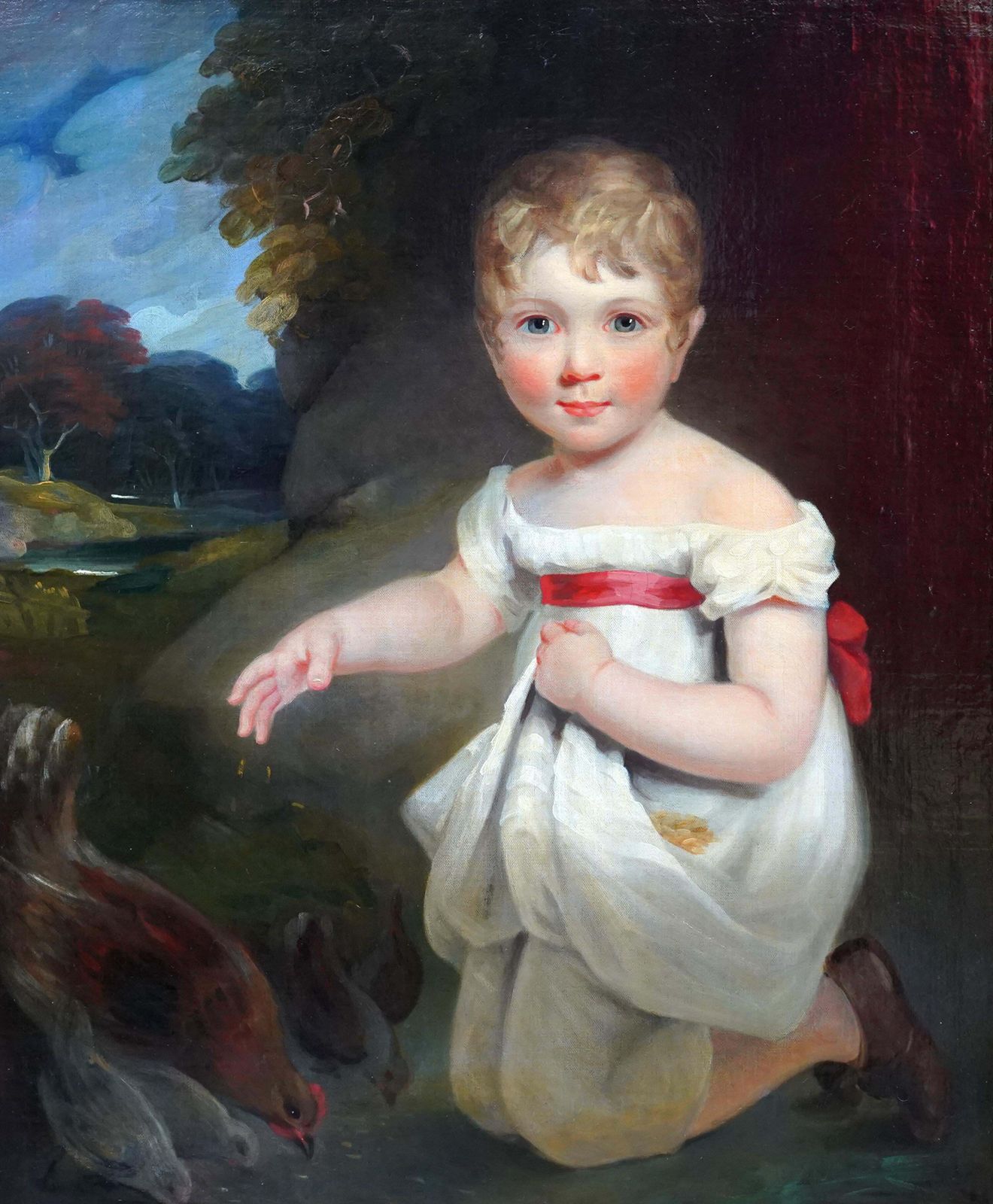 photo buy William Owen Portrait Of Young Girl Feeding Chickens   British 19th Century Art Oil Painting Circa 1810