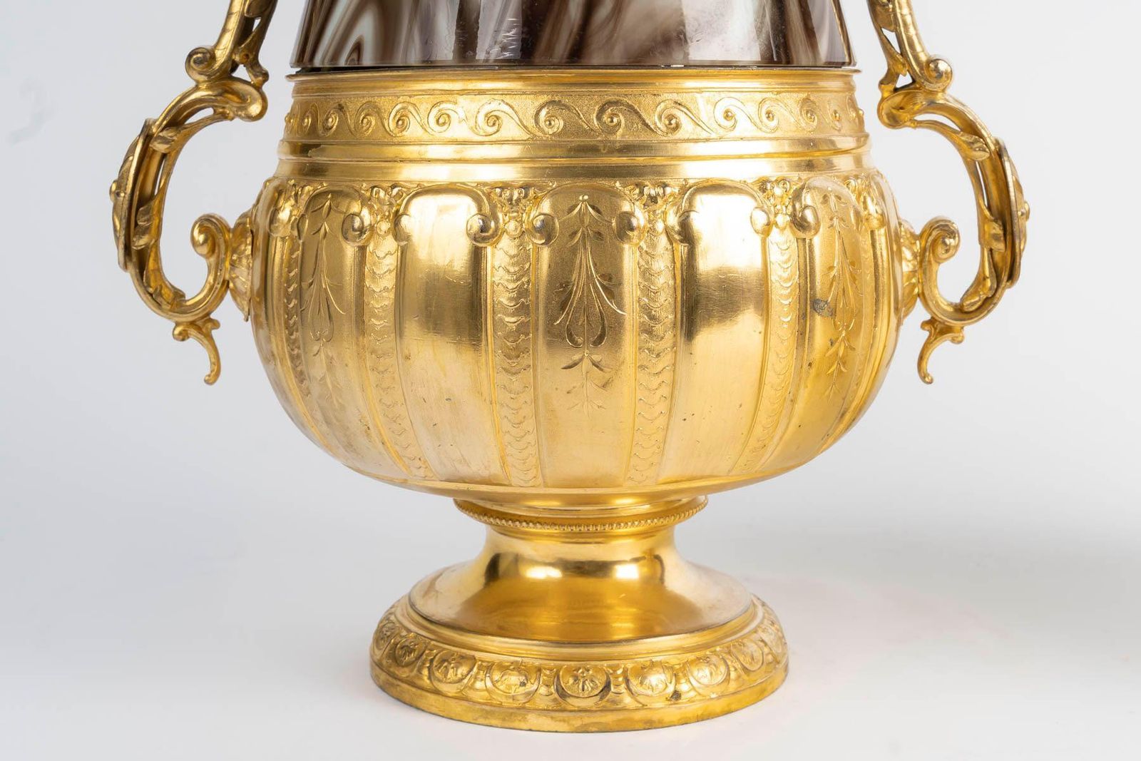 Pair Of 19th Century Vases, Opaline Glass And Gilded Regule, Napoleon III Period photo for sale