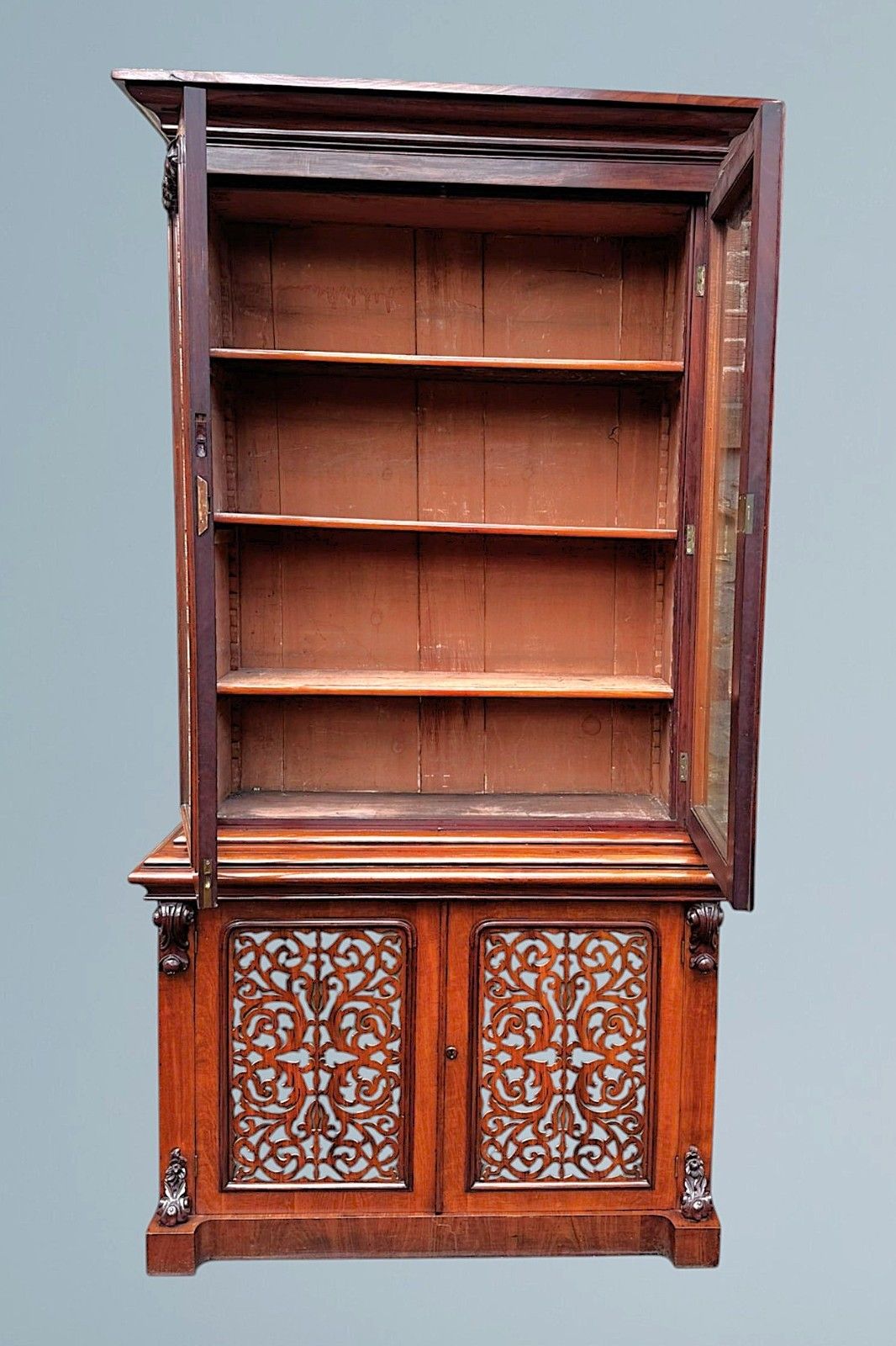 A Large Impressive Victorian Figured Mahogany Bookcase photo for sale