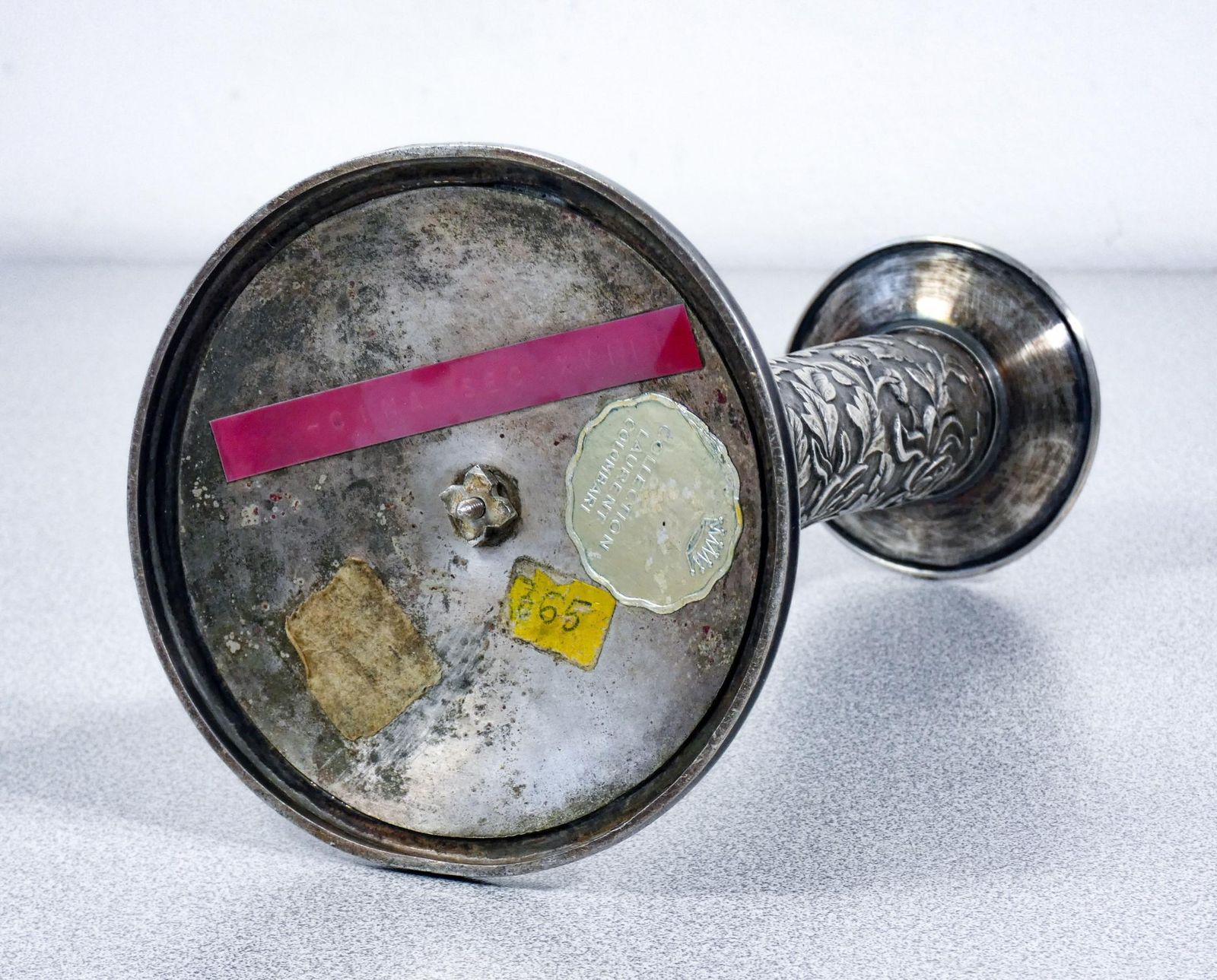 Home Decor Embossed Silver Candlestick With Vegetal And Floral Decoration. China, 19th Century photo
